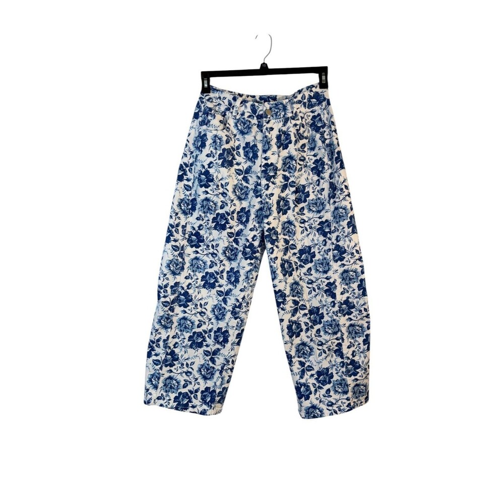 Bibi wide leg high rise blue floral denim pant women’s Medium